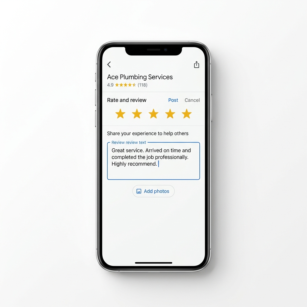 Google review screen customers see after tapping the card